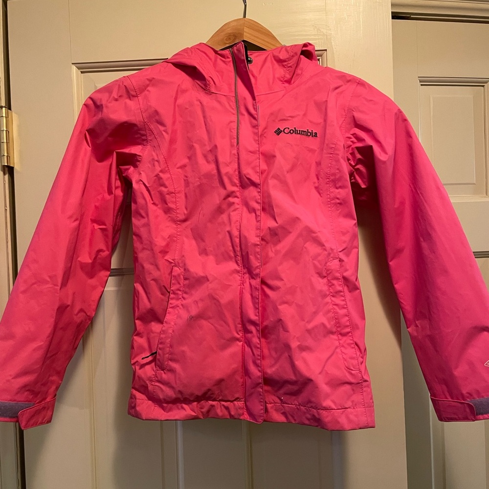 Columbia Pink Raincoat with Hood and Water-Resistant Fabric
